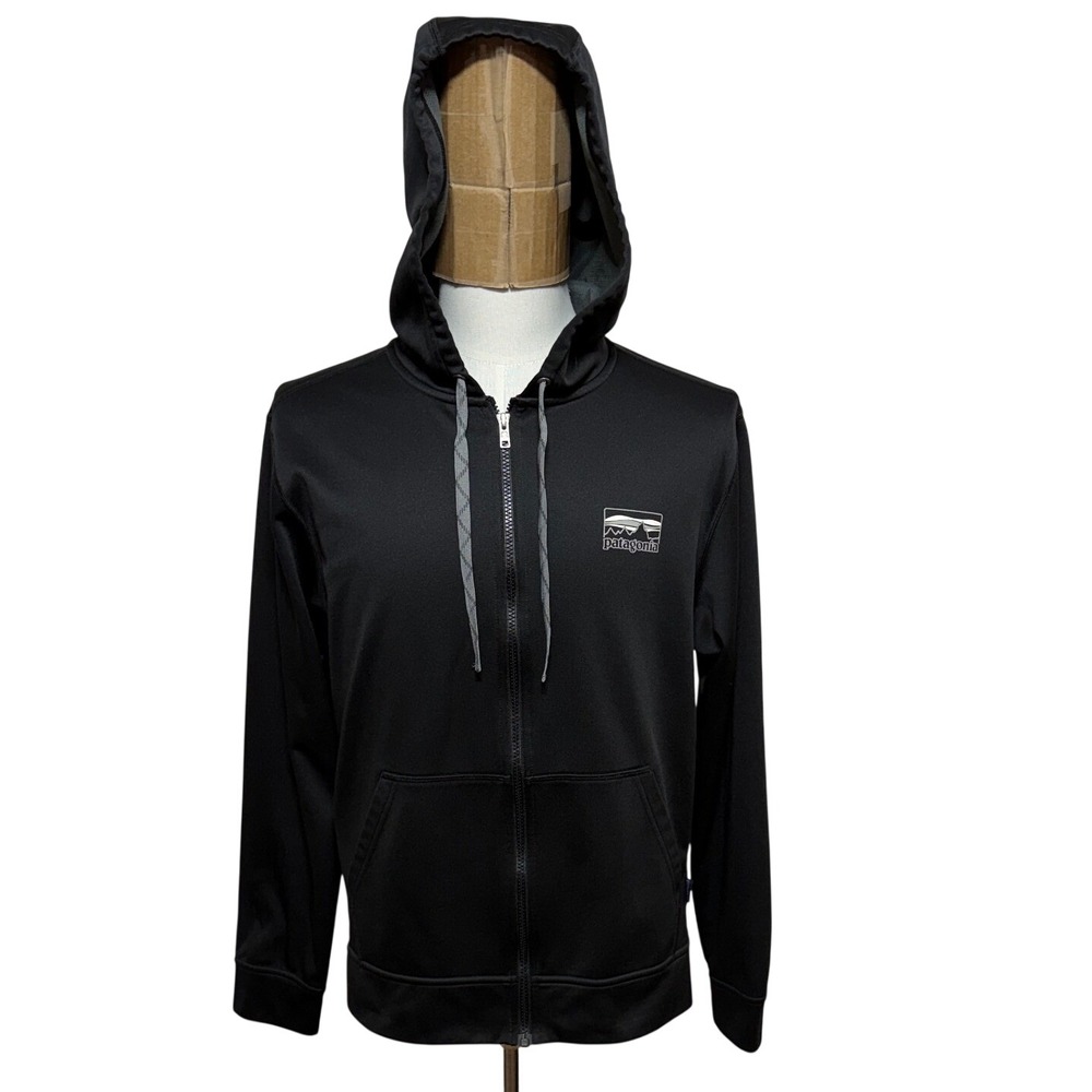 Patagonia Hoodie Men Medium Black '73 Logo Polycycle Full Zip  Long SleeveJacket